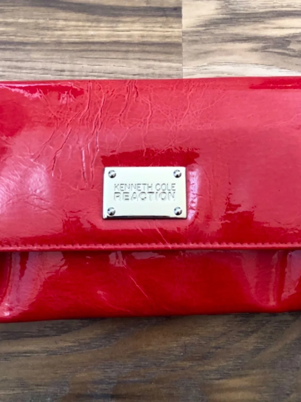 Kenneth Cole Y2K Inspired Red Chrome Patent Leather Clutch Wallet Purse -NWOT